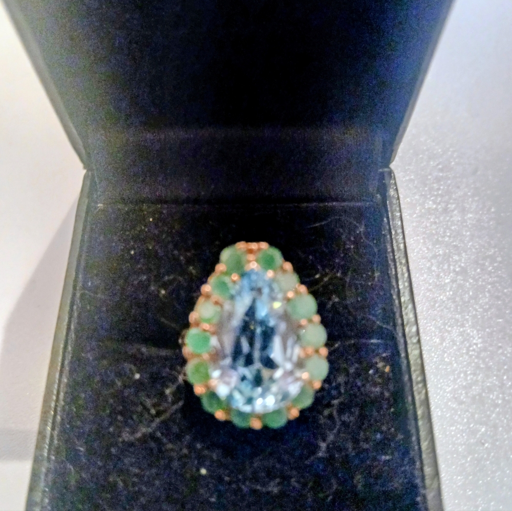 NWOT Sky Blue Topaz And Emerald Statement Ring